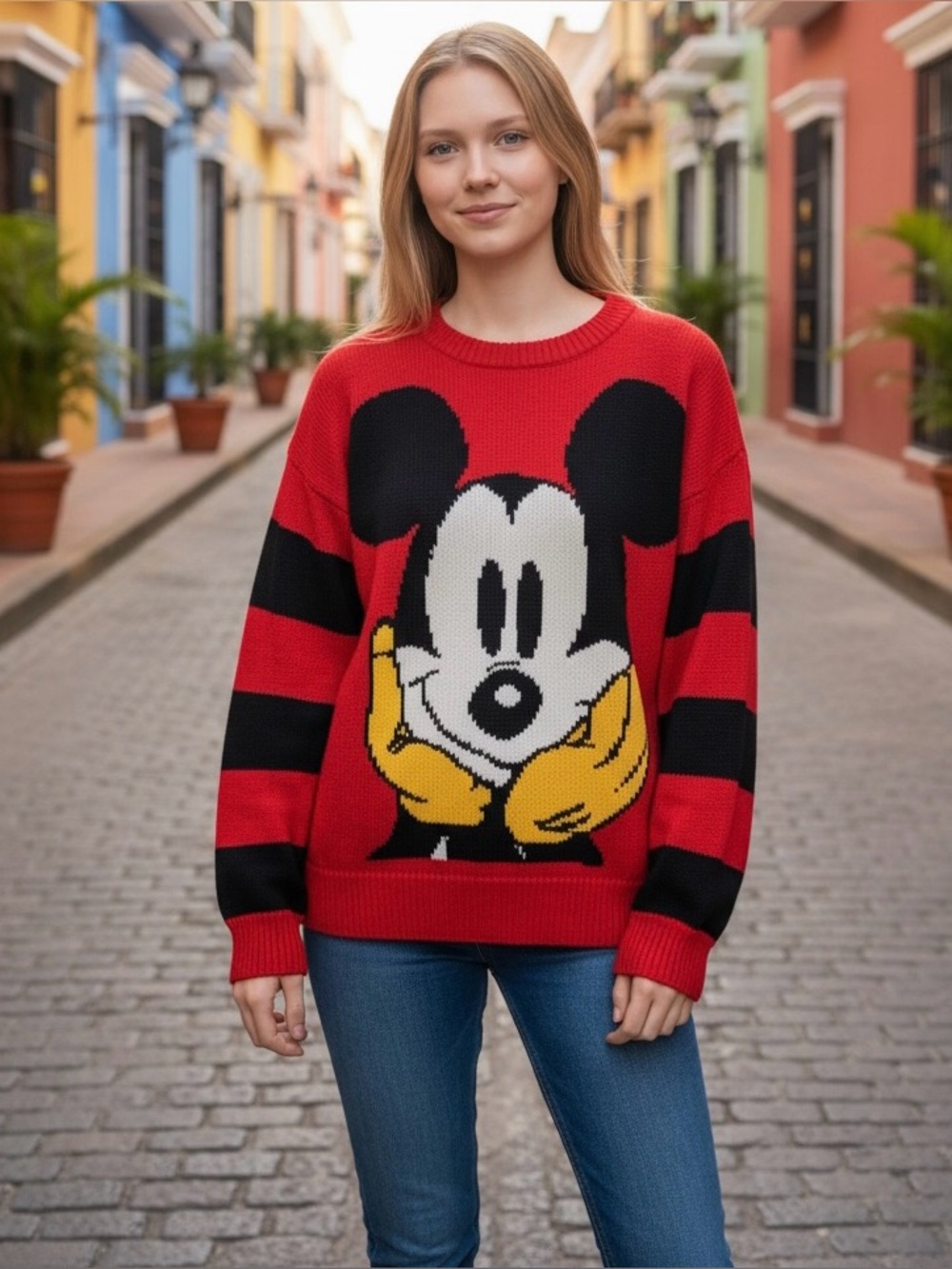 Vintage Mickey & Co. Mickey Mouse Knit Sweater Red Black Size M